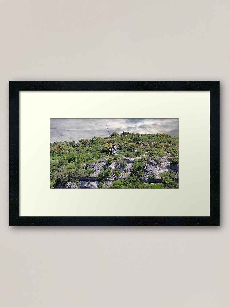 Medieval trebuchet above the cliffs of Minerve, Southern France, historic stone village landscape wall art photography
