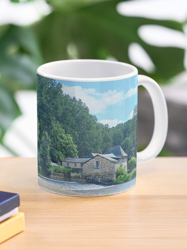 French countryside stone house on ceramic coffee mug
